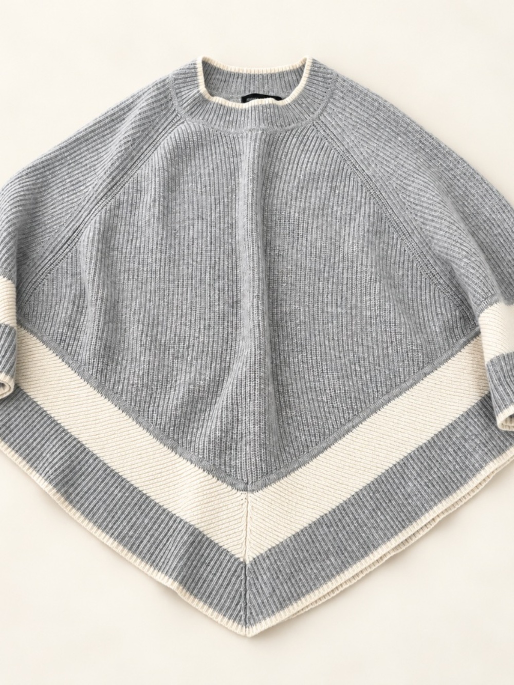 Gray & Cream Wool Cashmere Ribbed Poncho XS/S